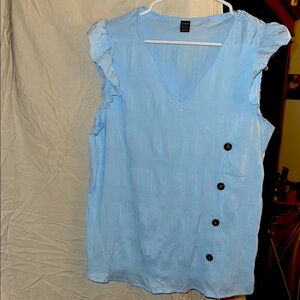 Light Blue Ruffled Sleeveless Top